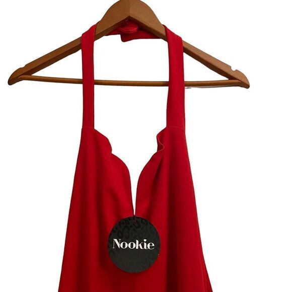 Nookie NWT Cherry Ted V Front Madonna Halter Maxi Gown Dress Large - Picture 3 of 7